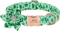 Rhinestone Personalized Dog Collar Leash Set Flower Printed Customized Pet Collar Puppy ID Collar for Small Medium Large Dogs Green Collar M