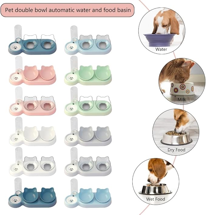 Detachable Cats Watering Eatting Bowl Double Bowl Pet Easy Washable Bowl Automatic Bowl for Dog Watering Feeding Bowl
