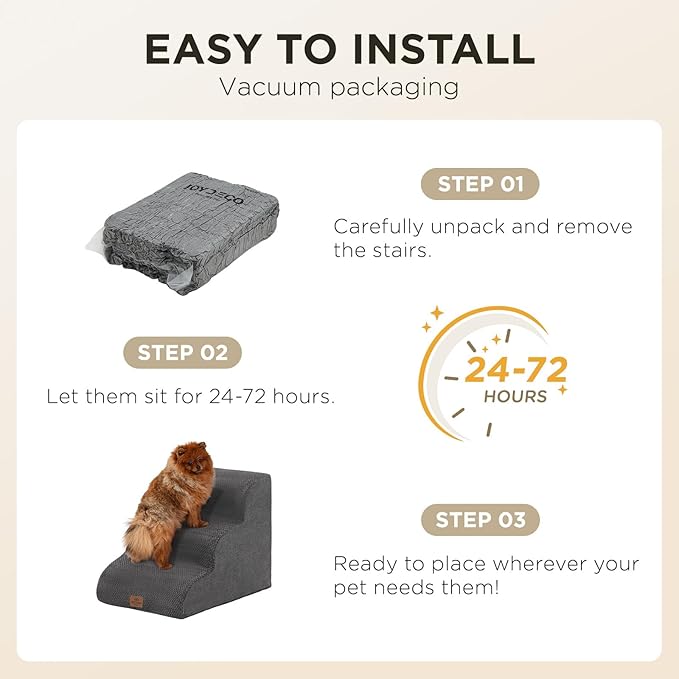 Joydeco Dog Stairs for Bed 29" H, 5-Step Pet Steps for Small Dogs and Cats, Dog Steps for High Bed, Non-Slip Balanced Ramp Indoor Pet Stairs, Gray