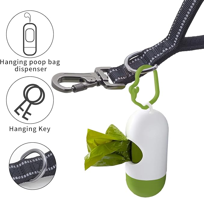 New 12'' Short Dog Leash, Reflective Nylon Padded Handle, Heavy Duty Strong Traffic Leash with Carabiner Clip, Perfect for Large or Medium Dogs (Black, 12 Inch)