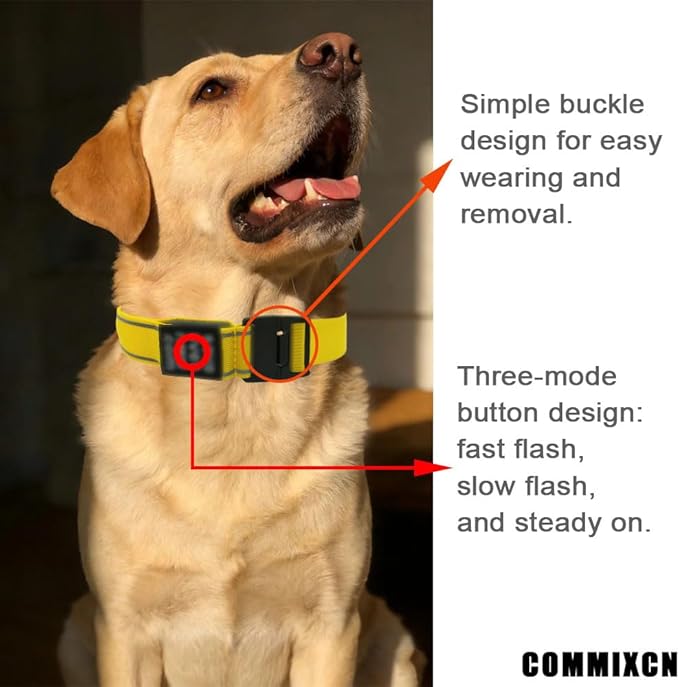 COMMIXCN 2 Pack LED Dog Collar, Light Up Reflective Collar for Small Medium Large Dogs, Universal Use with Standard Buckle, Adjustable for Night Walking Hiking Camping Outdoor (Yellow)