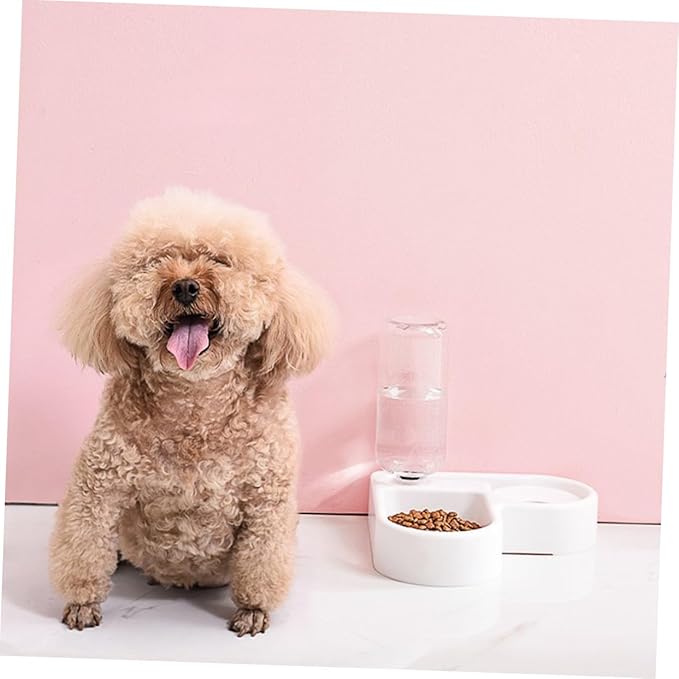Cat Dog Bowl 2-in-1 Pet Feeder Water Dispenser Heart Shape Non-Slip Ideal for Cats Dogs