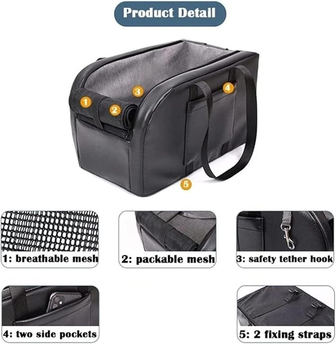 Dog Car Seat Puppy Booster Seat Fits Small Dogs Removable Cushion Safety Hook Installs On Armrest Console Breathable(40x25x22cm)