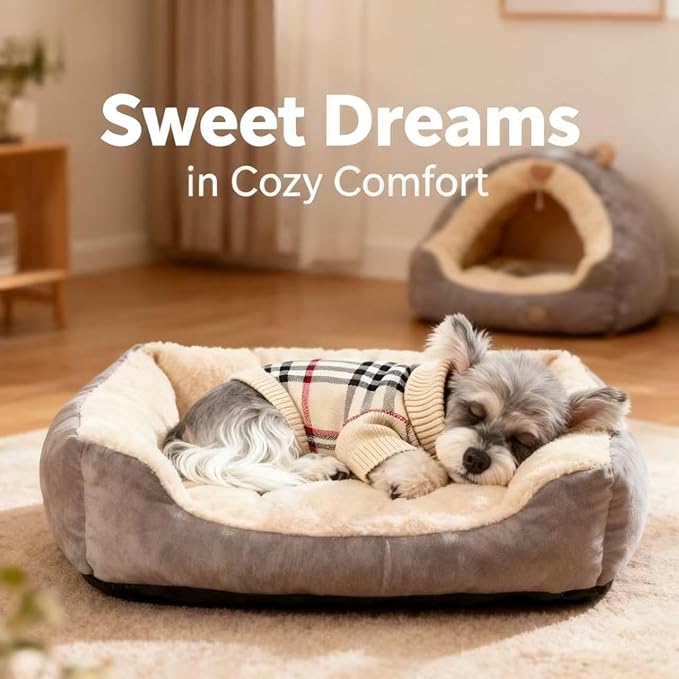 Small/Medium Dog Sweater, Warm Dog Winter Coat w/Sleeves, Comfortable High Neck & Leash Hole, Premium Dog Clothes for Schnauzer-Best for Holidays, Daily Walks M Apricot