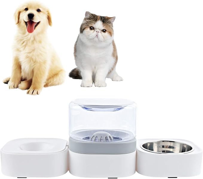 Automatic Pet Water Dispenser 1.8L Cats Dogs Food Water Feeder Dispenser Foutains Bowls with Detachable No-Spill Waterer and Stainless Steel Feeder Bowl for Pets Puppy Kitten