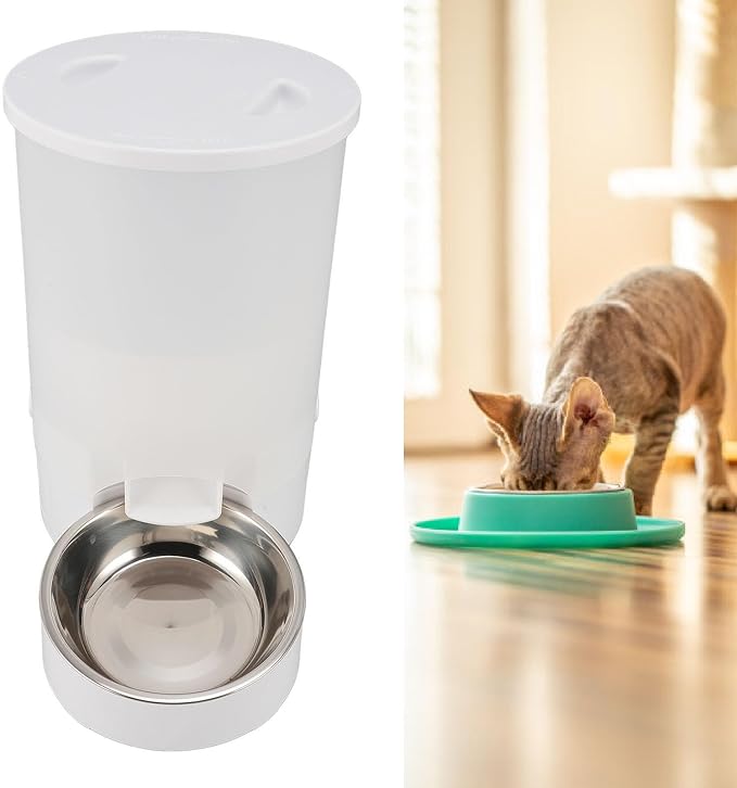 3L Automatic Pet Feeder, Stainless Steel Bowl Feeder for Cats Dogs, Dual Power Supply, Food Container Visible Design Pet Food Dispenser Timed and Portioned Feeding for Cats Dogs