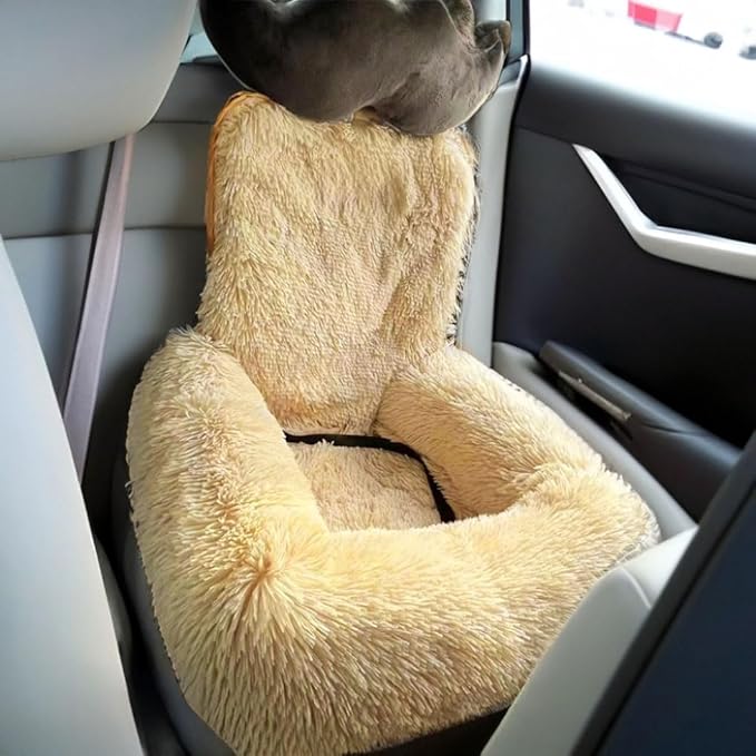 Dog Car Seat with Thick Cushion Travel Pet Bed with Seat Belt Car Seat Dog Bed for Large and Small Dogs (Gradient Light Gray, Small)