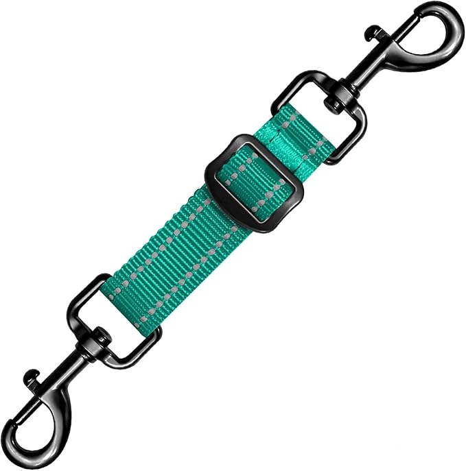 Dog Collar Safety Clip, Adjustable Backup Safety Strap, Double-Ended Leash Connector, High Reflectivity, Suitable for Dog Harnesses to Collar Safety Clips (Turquoise)