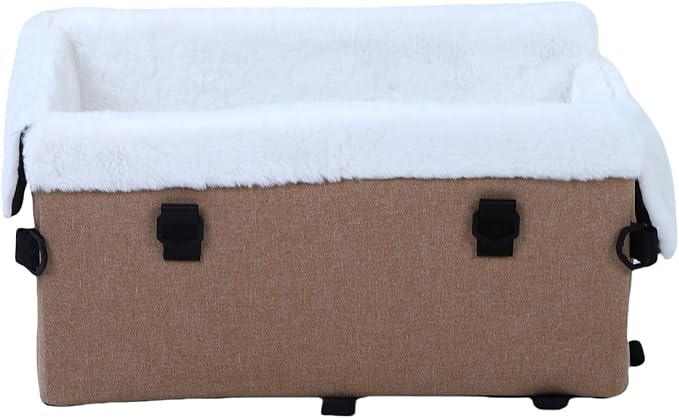 ASHATA Dog Car Seat for Small Dogs, Portable Soft Pet Car Travel Home Bed, Comfortable Pet Carrier for Trucks SUVs (Khaki)