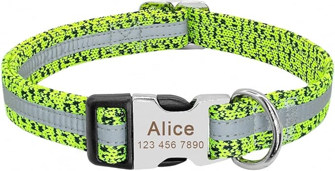 Personalized Pet Dog Collar Reflective Custom Puppy Collars Pitbull Large Dog Collar for Small Pets Chihuahua German Shepherd Green S