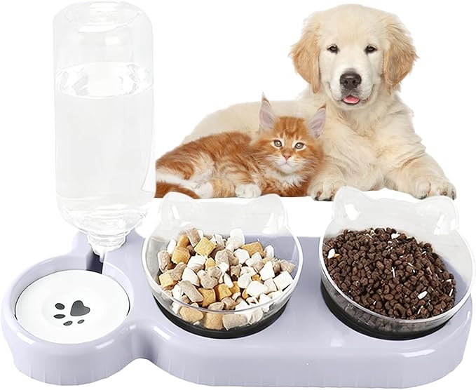 Dog Feeders Automatic Anti-Tip Bowls - 15 Degree Tilted Dogs Feeder Set | for Doggy Puppy Kitten Medium Large All Breeds Home Night Balcony Long Trips Indoor Daily