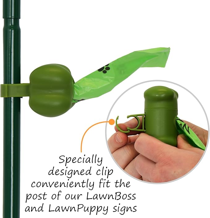 SmartSign Please Clean Up After Your Dog Yard Sign & Clip-On Dispenser Combo/Kit, 7"x10" Rust-proof Aluminum Sign with 18-inch Steel Stake, Compact Dispenser Preloaded with a 15 Dog Poop Bags Roll