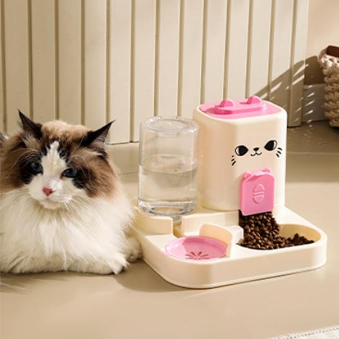 2 in 1 Automatic Pet Feeder and Water Dispenser, 1800ml Dry Food 800ml Water Capacity, Portable Cat Dog Food Bowl for Small Animals-