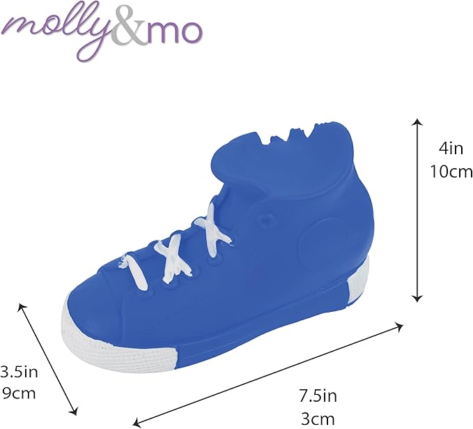 Molly & Mo Squeaky Dog Chew Toy Set with Baseball, Football and Shoe Shapes - Blue