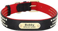 Rhinestone Custom Dog Collars Leather Personalized Crystal Pet Collar Padded Collars Adjustable for Small Medium Large Dogs Black S