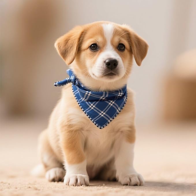 Double Layers Two Tones Dog Cotton Square Bandana Bibs Scarf Kerchief for Small Medium Dogs Boy or Girl - DCB15 B&W