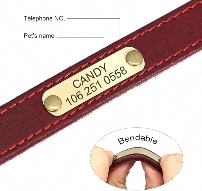 Personalized Leather Dog Collar Custom Dog Collars Leather Gold Buckle Pet ID Collar for Small Medium Large Dogs Dobermann Red L