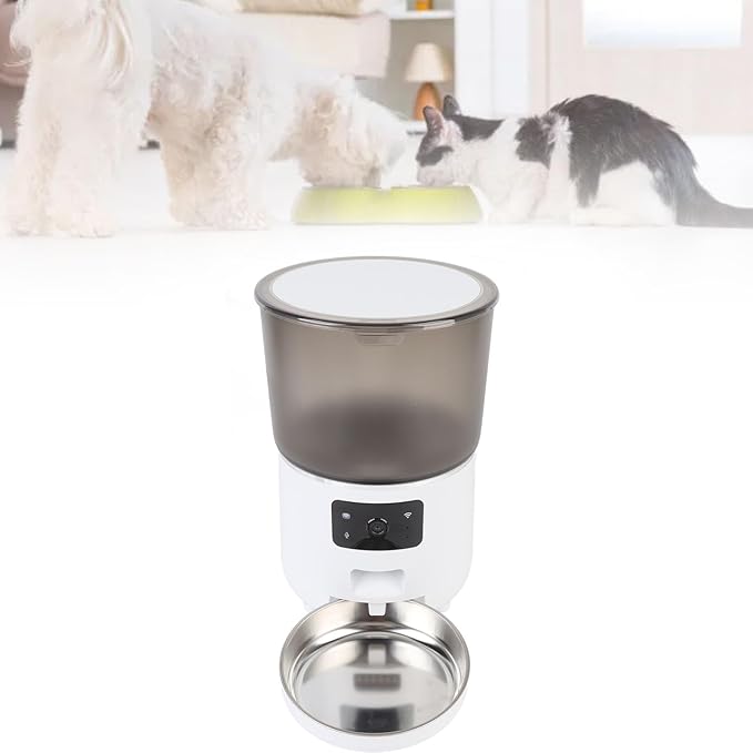 Automatic Pet Feeder, Upgrade 4L USB Wireless Timed Dry Food Dispenser with APP Smart Reminders for Cats Dogs, Portion Controlled Feeding, Removable, Easy to Clean (White)