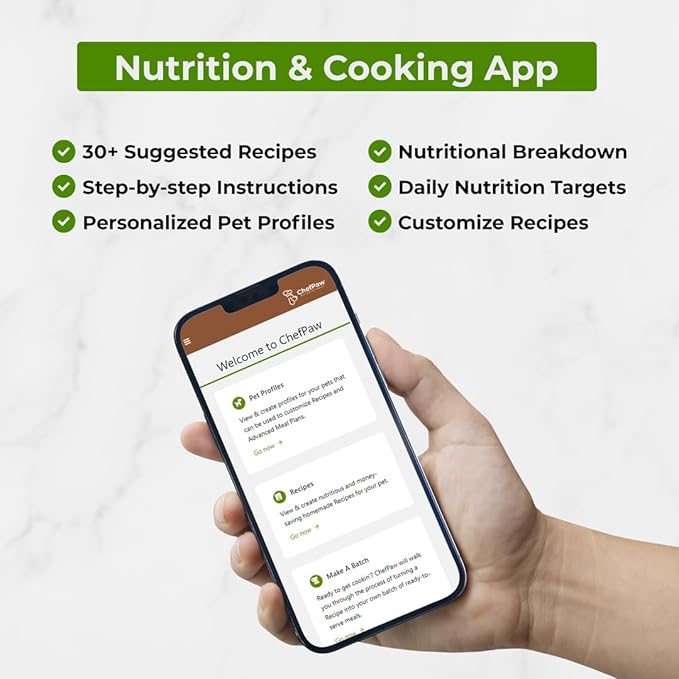 ChefPaw Pet Food Maker with Built-in Mixer & Cooker + Built-in Scale + Nutrition App + 50 Balanced Recipes – Makes 6.4 lbs of Fresh Human Grade Meals in 40 Minutes - Easy, All-in-One Pet Food Cooker