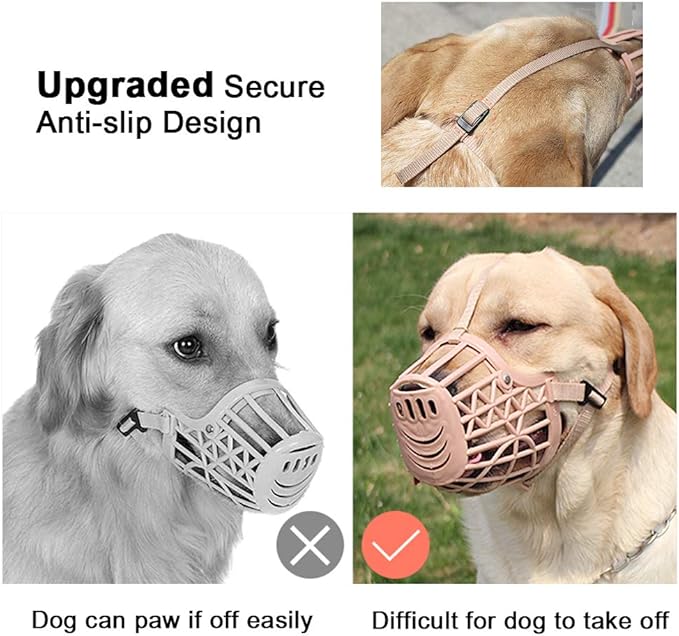 Basket Dog Muzzle for Large Medium Small Dogs, Cage Muzzles to Prevent Biting Chewing Licking Scavenging, Mouth Cover with Adjustable Strap for Vet Visits, Grooming, Walking (Size 1, Beige)