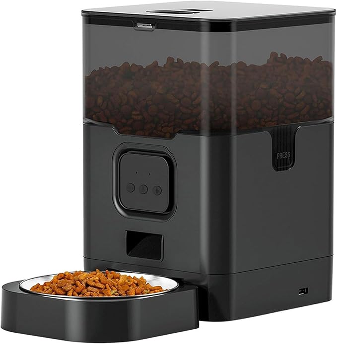 Pet Feeder Pet Automatic Feeder Square Feeder 4L6L Food Storage Bucket Timed Quantitative Removable Suitable Compatible with Cats and Dogs Pets Supplies(4L Black,WiFi)