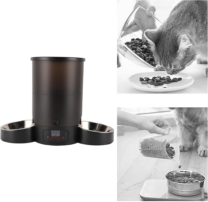 Automatic Cat Feeder, 3L Large Capacity Timed Cat Feeder with Stainless Steel Bowl, Pet Food Dispenser Dog Feeding Station Dry Food Dispenser Smart Pet Feeder for Cats Dogs (Black)