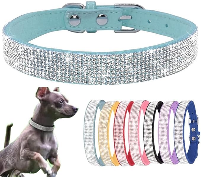 Small Dog Collar, Bling Rhinestone Diamond Fancy Crystal Glitter Pretty Jewel Pet Puppy Collars for XXS XS Small Medium Large Breed Girl Female Dogs Cats (Light Blue, S)