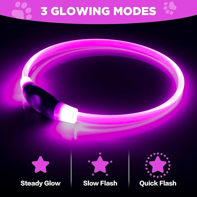 Higo 2 Pack Light Up Dog Collar, USB Rechargeable, Led Lighted, Glow in Dark, Fits Small, Medium, Large Dogs (Pink+Blue)