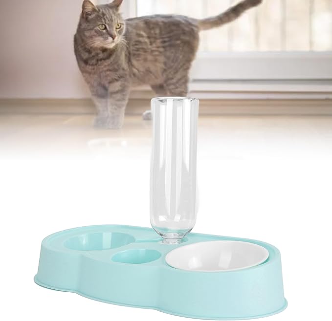 Puppy Water Dispenser, Cat Food and Water Dispenser Set Water Dispenser Bottle Double Automatic Cat Feeder Pet Feeder for Small or Medium Size Dogs Cats Puppy Kitten Rabbit (Blue)