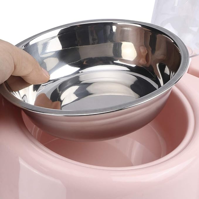Automatic Pet Feeder & Water Bowl for Dogs Cats | Dual - Function Food & Water | Removable Baffle & Siphon Design | Adjustable Height | Easy Maintain Stainless Steel