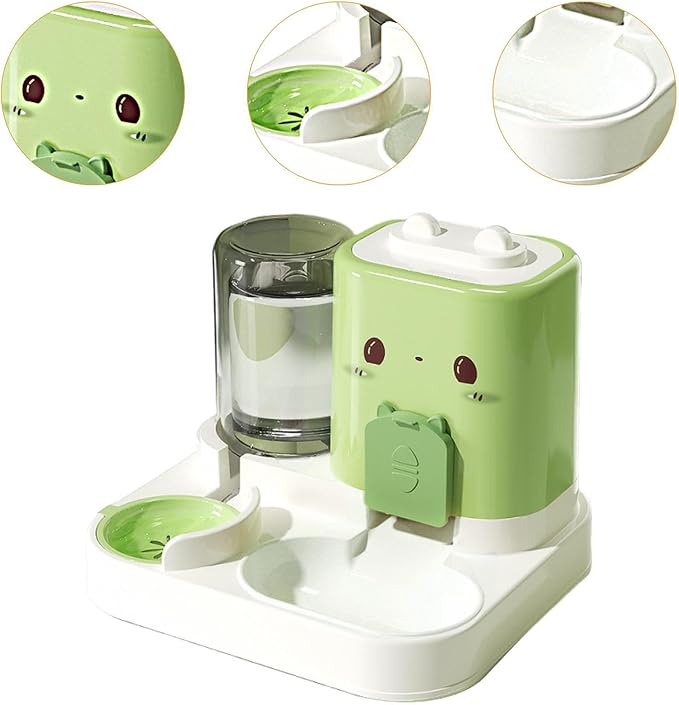 2 in 1 Automatic Pet Feeder with Water Dispenser, 1800ml Food & 800ml Water Capacity, Removable Portable Cat Dog Feeding Bowl for Small Animals Puppy- Green