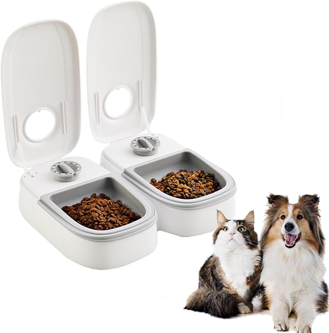 Automatic Pet Feeder for Cats Dogs,Programmable Pet Feeder,Auto Dry or Semi-Moist Pet Food Dispenser with 48-Hours Timer for Kitten Puppy (Gray, 2Meal)
