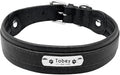 Large Dog Collar Genuine Leather Dog Collar Personalized Pet Name ID Collar Padded Customized for Medium Large Dogs Black L