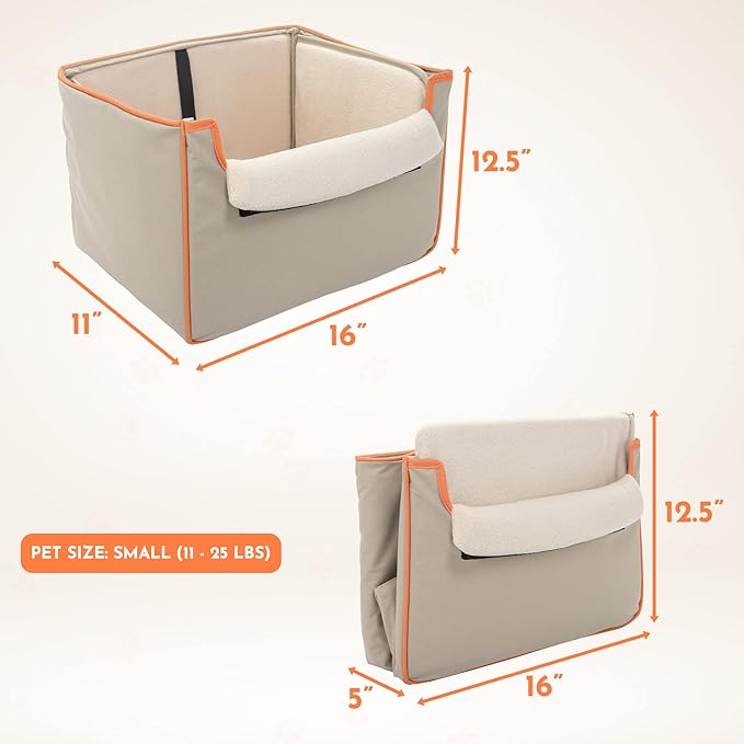 Collapsible Pet Booster Car Seat Box with Plush Fleece Cover, Cushion Insert and Foam Padded Panel - Foldable Carseat for Small Pet Dogs and Puppies Under 20 lbs, Grey