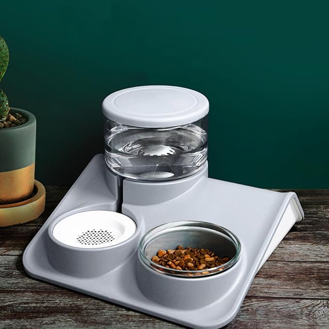 Pet Water Drinking Bowl and Automatic Food Feeder Dual-Use Gray Pet Feeder Bowl for Cats and Dogs for Home Feeding and Hydration