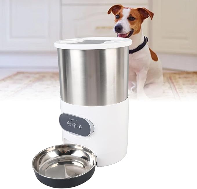 4L Automatic Timed Pet Feeder, Double Bowl Stainless Steel Food Dispenser for Cats and Dogs, with 4L Automatic Dog Feeder