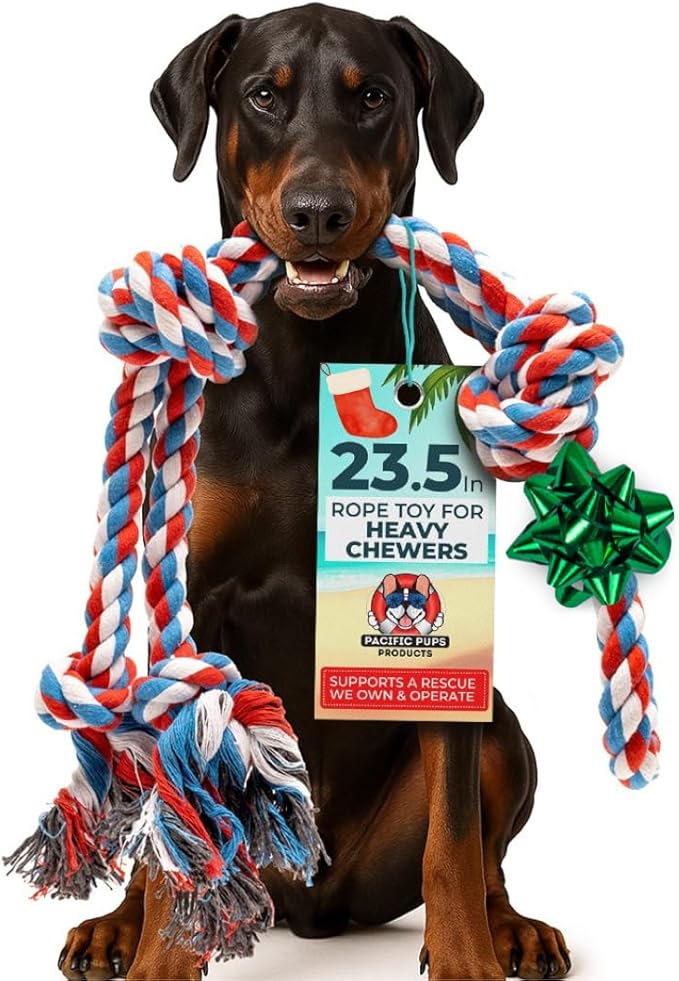 Pacific Pups Products Large Dog Rope Toy for Aggressive Chewers - 23.5" Giant Dog Tug of War Toy for Large Breeds - Durable Big Pull Rope for Teething Puppies and Heavy Duty Chewers