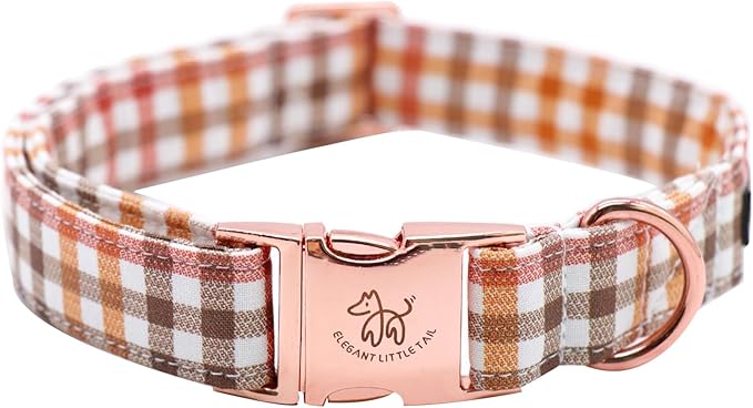 Elegant little tail Fall Dog Collar, Autumn Pet Collar Durable Yellow Plaid Dog Collars Male or Female Holiday Pet Gift Adjustable Dog Collar for Small Dogs