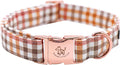 Elegant little tail Fall Dog Collar, Autumn Pet Collar Durable Yellow Plaid Dog Collars Male or Female Holiday Pet Gift Adjustable Dog Collar for Small Dogs