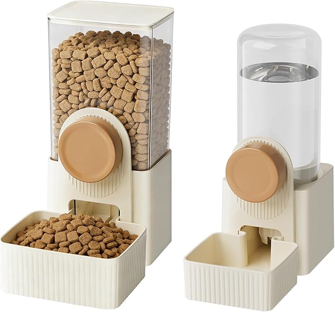 Automatic Pet Feeder and Water Dispenser Combo, 1 Gallon (3.8L) Dog Food Dispenser and Cat Water Bowl for Small Medium Dogs Puppies Kittens, 2-in-1 Set