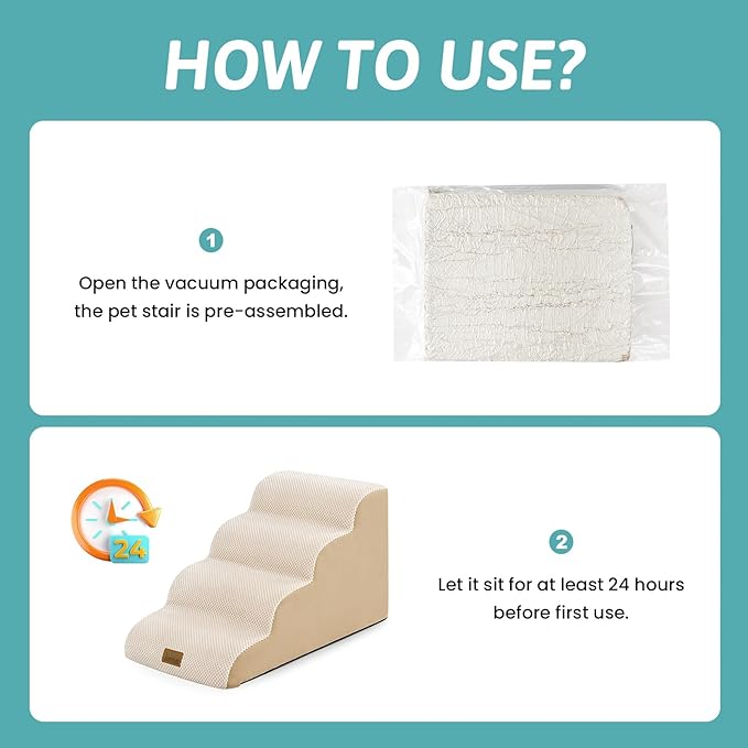Dog Stairs for Small Dogs 15.7" H, 4-Step Sturdy Foam Dog Steps for Couch or Sofa, Curved Pet Stairs for Puppy and Older Cat, Doggie Ladder with Washable Cover, 15.7x28.3x15.7 inch, Beige