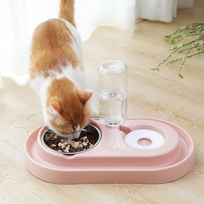 Automatic Pet Dog Cat Drink Water Dispenser Feeder Food Bowl Dish (Pink)