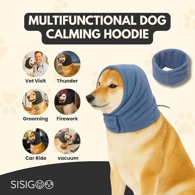 Dog Calming Hoodie – No Shake Ear Wraps for Dogs – Adjustable Dog Ear Muffs for Noise Protection – Ear Wrap Head Cover for Anxiety Relief, Hematoma, Grooming & Force Drying (Light Gray, M)