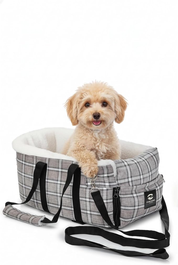 Dog & Cat Booster Seat for Car – Armrest & Seat Bed for Small Pets up to 13 lbs (Best Comfort Under 10 lbs) | Safe Travel, Harness Clip, Washable