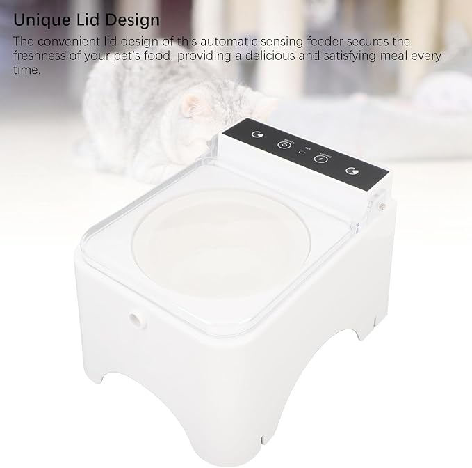 Pomya Automatic Cat Dog Feeder, Intelligent Pet Automatic Sensing Feeder with Transparent Lid, Hygienic Cat Dog Food Bowl Raised Design for Home Indoor (Type 2)