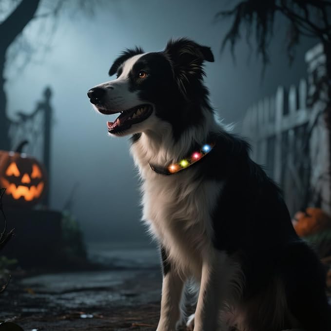 Halloween Light Up Dog Collar, LED Dog Collar Glow in The Dark - USBC Rechargeable, 3 Flashing Modes, Fashionable Cute Glowing Dog Light Up Collars for Medium Large Dogs, L