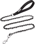 Chew Proof Metal Leash Chain Dog Leash for Medium Large Dogs, Chain Link Anti Chew 4FT Strong Anti Bite Comfortable Soft Padded Handle Black