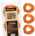 AFreschi Turkey Tendons for Dogs, USA-Sourced, Healthy Dog Treats, Rawhide-Free Puppy Chews, Long Lasting, All Natural, Hypoallergenic Dog Treats for Medium Breeds, 3 Count Pack Ring (M)