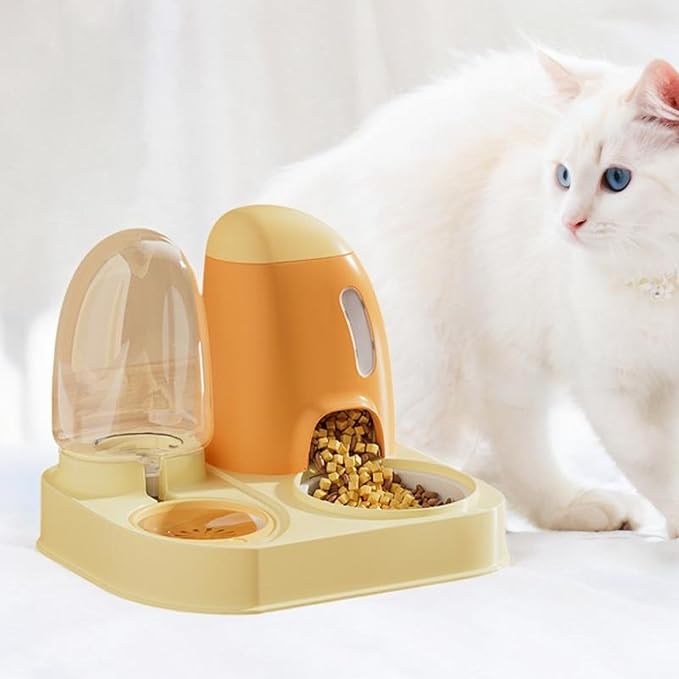 Generic Automatic Cat Food and Water Dispenser,Pet Watering Dispenser Cats Dog Water and Food Feeder for Puppy Small Animals Cats, 27cmx24cmx27.5cm, Yellow