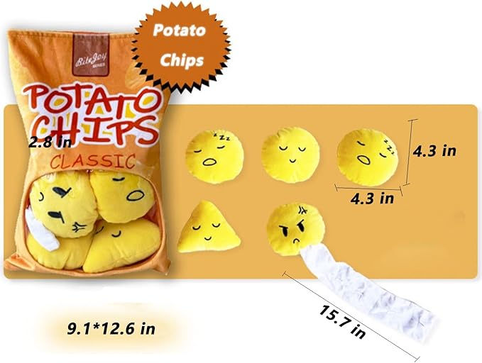 Snuffle Dog Enrichment Toys Interactive Dog Puzzle Toys with Rustling Hide and Seek Plush Dog Toy for Dog Boredom and Nose Work (Potato Chips)